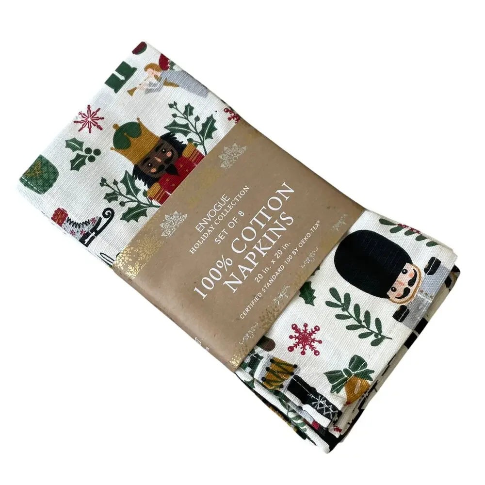 Envogue Christmas Nutcracker Dinner Napkins Set of 8 Holiday Cotton 20x20 NEW